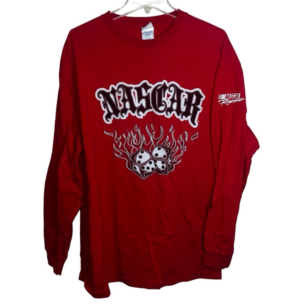 Vintage 90s Nascar Dice Fire Long Sleeved Red T-shirt Cotton Size XL